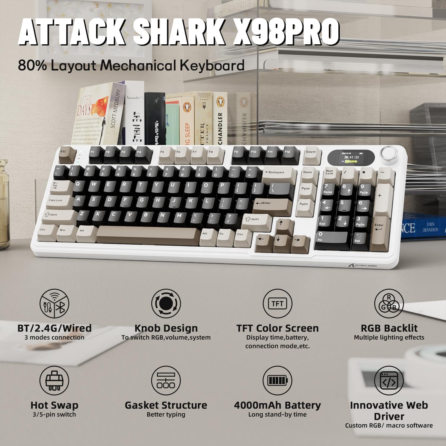 Gaming Keyboard Thocky - ATTACK SHARK X98Pro Wireless Mechanical Keyboard
